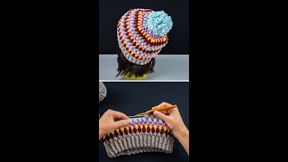 How to crochet easy multicolor puff stitch hat Miarti🧶 [upl. by Il]