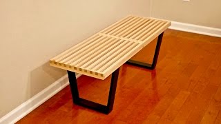 DIY MidCentury Modern Slatted Bench  Woodworking [upl. by Buskirk]