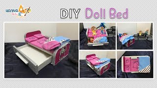 DIY Miniature Doll Bed from cardboard  How to make doll bed  Miniature Doll Bed diy craft [upl. by Collimore]