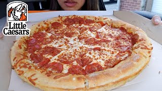 ASMR EATING LITTLE CAESARS STUFFED CRUST PEPPERONI PIZZA CAR MUKBANG BBQ CHICKEN WING TWILIGHT SHOW [upl. by Erodeht]