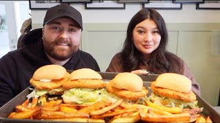 CRISPY CHICKEN SANDWICH w Baked Fries MUKBANG  Karlee amp Josh QampA [upl. by Eilyah]