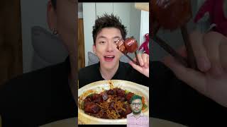 吃面条和猪肉  ASMR  Real Mukbang EATING Noodles amp Pork Met  eating sound  mukbang foodasmr shorts [upl. by Hanima964]