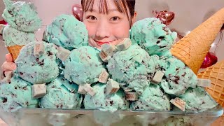 ASMR Baskin Robbins Mint Chocolate Ice Cream【Mukbang Eating Sounds】【English subtitles】 [upl. by Niel]