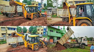 JCB 3dx Backhoe Loader Loading Gravel into Dump Trucks  JCB  Trucks [upl. by Ladnar]