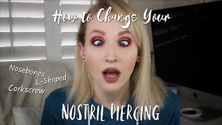 HOW TO CHANGE YOUR NOSTRIL PIERCING  Nosebone LShaped amp Corkscrew [upl. by Ariaic396]