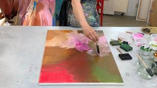 Abstrakte Malerei  Floral  Demo Techniken für Anfänger  Acryl meditativ [upl. by Rowena223]