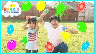 COLOR WATER BALLOONS FIGHT  Outdoors Activities for Kids [upl. by Elleinnad]