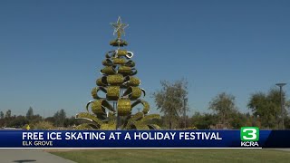 Free ice skating at holiday festival in Elk Grove [upl. by Ellehcar]