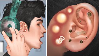 ASMR Pimple blackhead and sebaceous cyst removal for gamer  Massage ear  Tingle animation [upl. by Montanez]