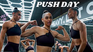 MIC’D UP SHOULDER WORKOUT  train with me  Rise Gym tour amp review  push day slay 💅🏽 [upl. by Leumek]