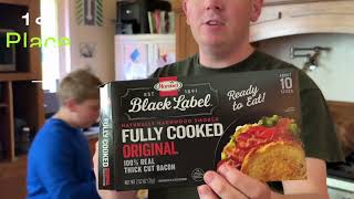 ★★★★★ TOP 5 Precooked BACON Test  e2Ten Tasting Test Hormel Black Label Fully Cooked Bacon WINNER [upl. by Eidnil]