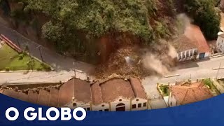 Deslizamento de terra em Ouro Preto destrói casas histórias [upl. by Dolli717]