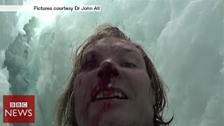 Climber films 20m crevasse fall in Himalayas  BBC News [upl. by Eycats]