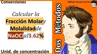 Como calcular la 𝐟𝐫𝐚𝐜𝐜𝐢ó𝐧 𝐦𝐨𝐥𝐚𝐫 y 𝐦𝐨𝐥𝐚𝐥𝐢𝐝𝐚𝐝 de NaOCl al 362 en 𝐩𝐞𝐬𝐨 [upl. by Appleby]