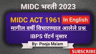 🛑MIDC act 1961  In English  by Pooja Maam  Series 2  IBPS PATTERN नुसार MIDC भरती 2023 [upl. by Frederigo]