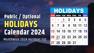 Holidays Calendar 2024  List of Public holidays Government Holidays in 2024 [upl. by Lezah]