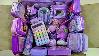 Box full of ultimate fancy purple stationery items pencil box collection calculator sharpener [upl. by Ahsieyk]