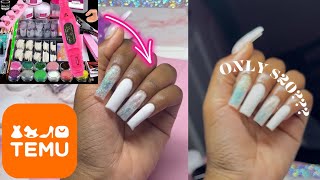 TESTING A 20 TEMU NAIL KIT  ACRYLIC NAIL TUTORIAL  TEMU NAILS 🧡 [upl. by Amelina]