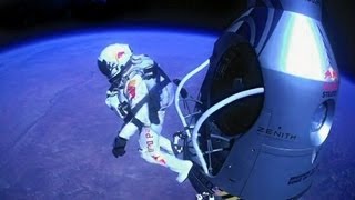 Official Felix Baumgartner freefall from the edge of space with New World Record [upl. by Lilah389]