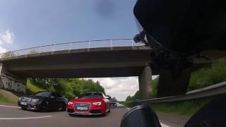 Kawasaki ZZR 1400 vs Golf 7 R32 amp Audi RS5 amp Mercedes C63 AMG amp Mercedes E63 AMG amp Yamaha R1 Kiel HD [upl. by Pascia514]