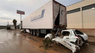 Apocalyptic scenes of floodhit industrial complex near Spains Valencia  AFP [upl. by Elyrrad]