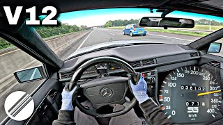 1993 MercedesBenz W124 SG65 V12 TOP SPEED DRIVE ON GERMAN AUTOBAHN 🏎 [upl. by Oirrad]