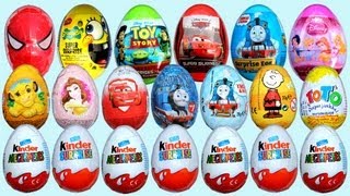 20 Surprise Eggs 7 Kinder Surprise Disney Pixar Cars 2 Thomas Spongebob [upl. by Iccir]