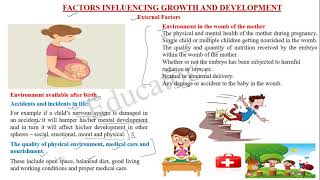 FACTORS INFLUENCING GROWTH AND DEVELOPMENTExternal Factors [upl. by Eiralav685]