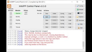 How to solve XAMPP MySQL error Not Start [upl. by Geer]