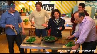 Jamie Oliver breaks chillichopping world record [upl. by Enylcaj]