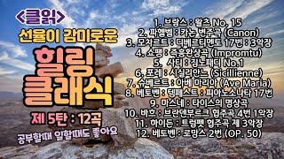 클읽 ❗무광고 클래식😊❗ 힐링 클래식 5탄 12곡 60분 클래식 명곡  브람스 베토벤 모차르트 바하 쇼팽 슈베르트 사티 마스네 파헬벨 포레등 거장 11명의 걸작 12곡 [upl. by Nessie29]