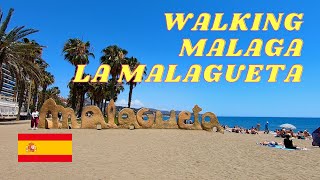 Walking MALAGUETA Beach MALAGA City Beach 2023  4K Walking Tour Malaga Spain Beach [upl. by Moran]