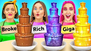 RICH VS BROKE VS GIGA RICH FOOD CHALLENGE  Chocolate Fountain Fondue Challenge by 123 GO Series [upl. by Armallas]