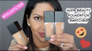 Huda Beauty FauxFilter Foundation Swatches Review and Demo [upl. by Dviad]