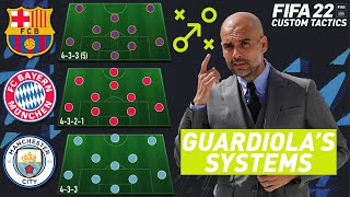 PEP GUARDIOLAS DIFFERENT SYSTEM CUSTOM TACTICS IN FIFA 22  FC BARCELONA  BAYERN MUNICH  MAN CITY [upl. by Idoj]