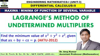 Lagranges Method of Undetermined Multipliers  Lagrange Multipliers  Lagrange Multiplier Method [upl. by Ruff81]