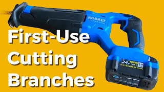 1stUse Kobalt 24V Brushless Reciprocating Saw vs Tree Branches [upl. by Elenaj]