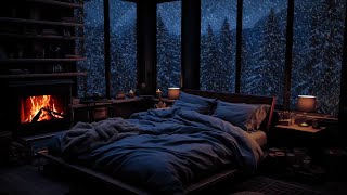 The ambiance felt from the window of the cabin on a cold snowy winter day  Warm relaxing fireplace [upl. by Soloman375]