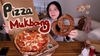 Pizza Mukbang  National TavernStyle Pizza Day  Margherita Pizza amp Pretzel [upl. by Aicul]