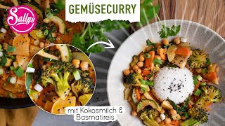 Veganes Gemüse Curry mit Basmatireis  Sallys Welt [upl. by Nosbig409]