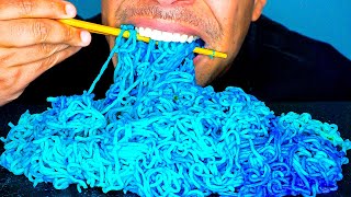 ASMR BLUE NOODLES CHALLENGE  NO TALKING EATING BIG BITES SLURPING MOUTH SOUNDS [upl. by Aw640]