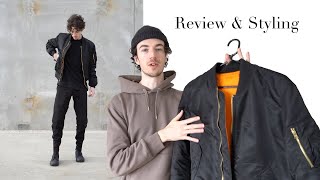 Alpha Industries MA1 Bomber Jacket slim  Review amp Styling [upl. by Bilbe]