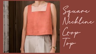 DIY Square Neckline Linen Crop Top  Summer Crop Top [upl. by Francklyn]