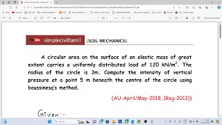 Boussinesqs equation circular load problem 1 [upl. by Hamlani86]