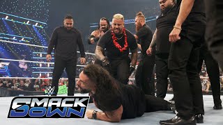 The Bloodline amp Bronson Reed ambush Roman Reigns Sami Zayn amp The Usos SmackDown Nov 15 2024 [upl. by Arrotal]