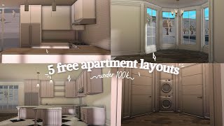 ♡ 5 FREE APARTMENT LAYOUTS SPEEDBUILD ♡  under 100k  roblox bloxburg [upl. by Craner]