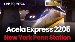 Amtrak Acela Express 2205 Departs NY Penn  Northeast Corridor Feb 19 2024 [upl. by Tish36]