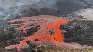 Geldingadalur Fagradalsfjall live lava river breach [upl. by Lekim]