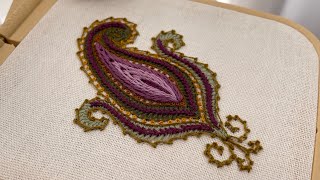 Elegant Paisley Hand Embroidery DesignsTutorial with Basic Embroidery Stitches for Beginners [upl. by Morgen]