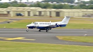 Hawker Beechcraft 350CER Avenger T1 Royal NAVY arrival at RIAT 2017 AirShow [upl. by Nylkcaj250]